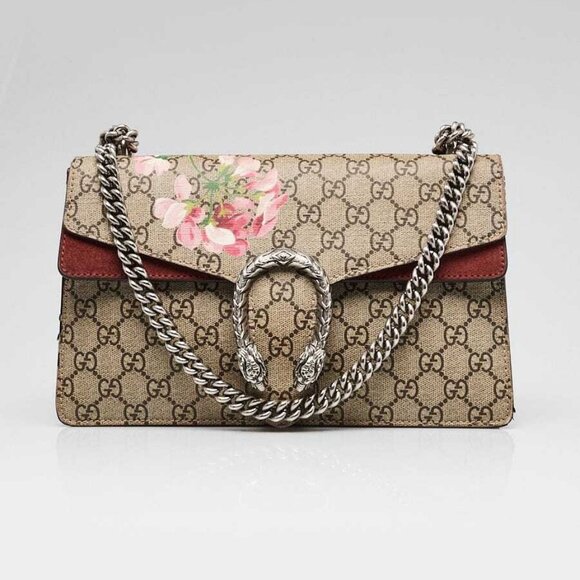Gucci Beige/Pink GG Supreme Blooms Coated Canvas Small Dionysus Shoulder Bag - Picture 1 of 11